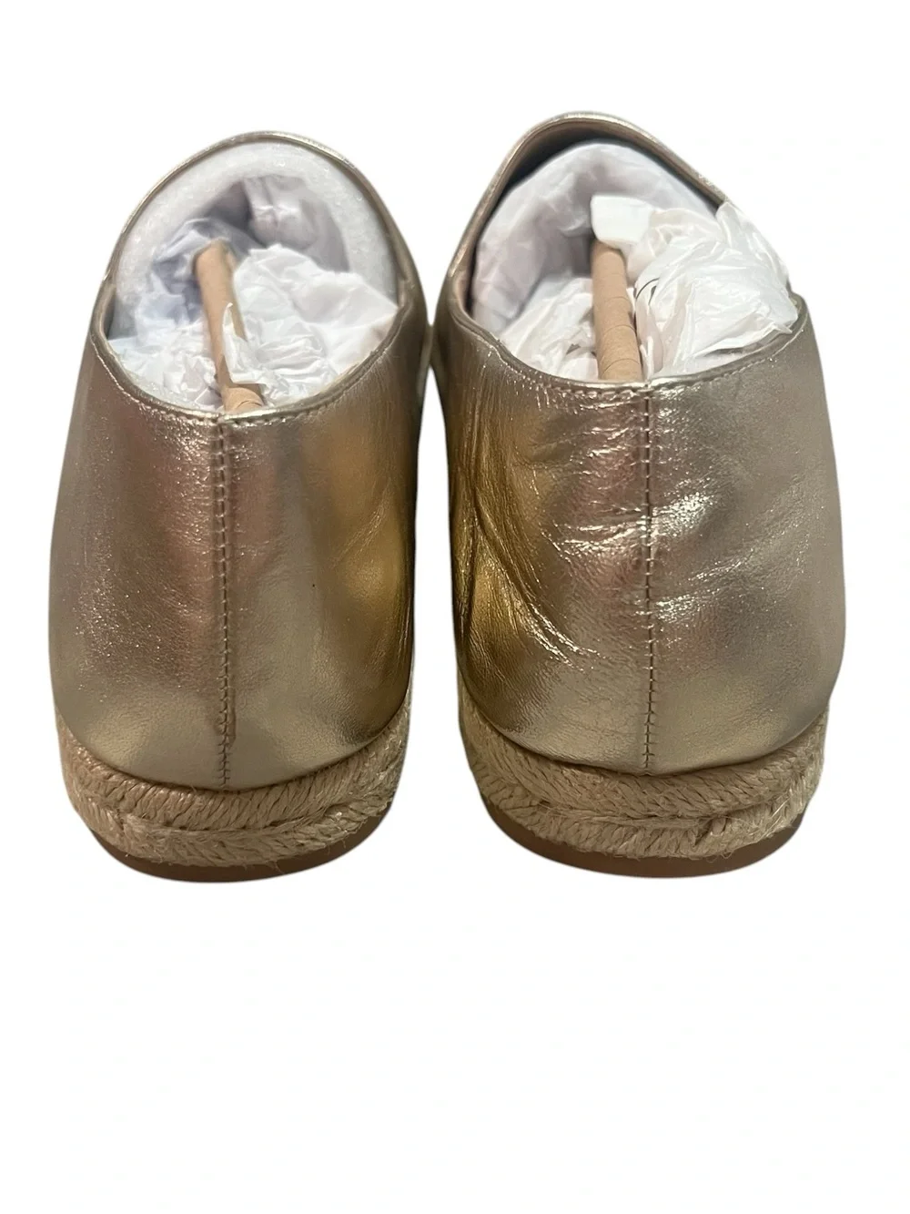 NEW NIB Stuart Weitzman Mykonos Espadrille Flat Gold Metallic Napa Leather